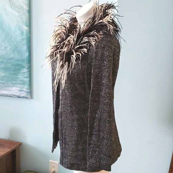 Vintage Back and Silver Jacket with Boa - Picture 4 of 9
